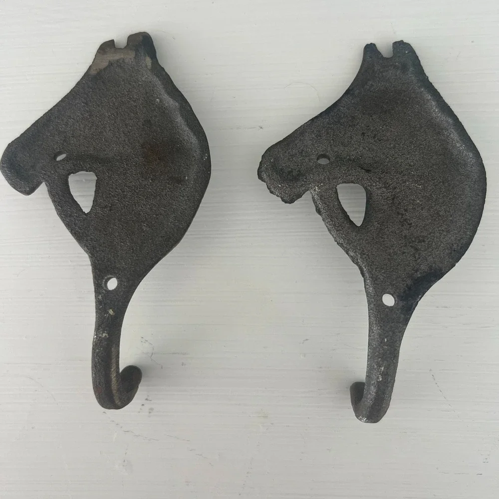 Cast Iron Set‎ of Horse Wall Hooks Western Farmhouse Rustic Equestrian Country